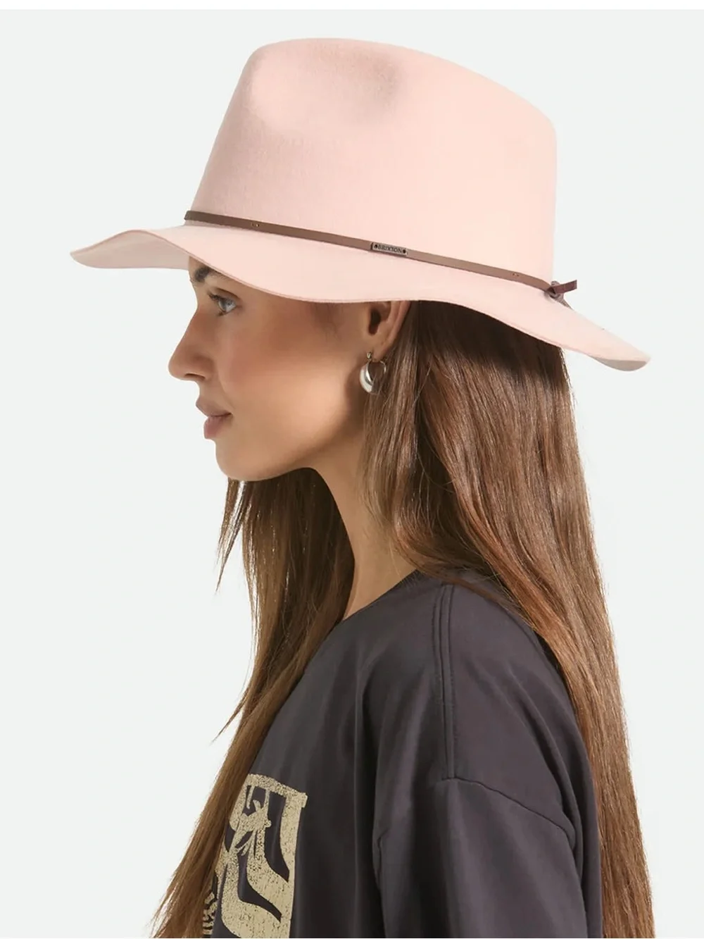 BRIXTON CLASSICS WESLEY FEDORA Wide-Brim blush Pink Felt women’s Fedora Hat NWOT